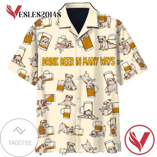 Bulldog Drink Beer In many Ways Print Short Sleeve Hawaiian Casual Shirt Vesles2014S 1