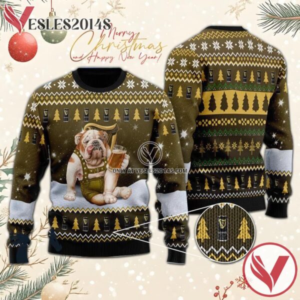 Bulldog Drink Guinness Beer Christmas Sweater, Unique Winter Outfits For Fans - Vesles2014S  1