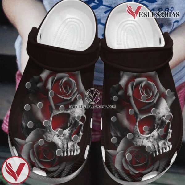 Burning Skull Rose Flower Tattoo Clog Shoes Skull Shoes Crocbland Clog Gifts For Women Girl, Unique Gift From  Vesles2014S
