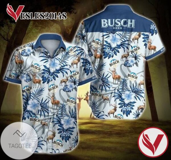 Busch Beer Hawaiian Graphic Print Short Sleeve Hawaiian Casual Shirt Vesles2014S 1