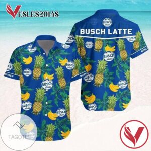 Busch Latte Beer Banana Pineapple Hawaiian Graphic Print Short Sleeve Hawaiian Casual Shirt Vesles2014S 1