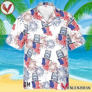 Busch Light American Flag Fireworks Hawaiian Shirt, Best Summer Gifts For Fans - Vesles2014S 1