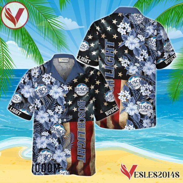 Busch Light American Flag Tropical Flower Hawaiian Shirt, Best Summer Gifts For Fans - Vesles2014S