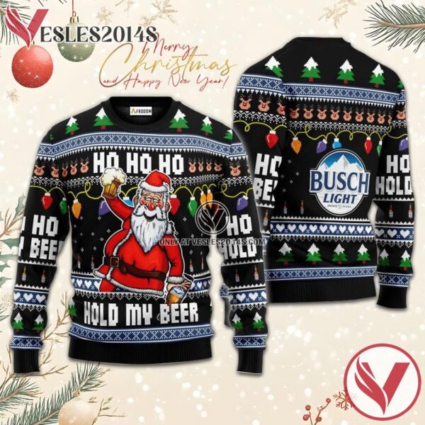Busch Light Black Hold My Beer Ugly Sweater, Unique Winter Outfits For Fans - Vesles2014S  1