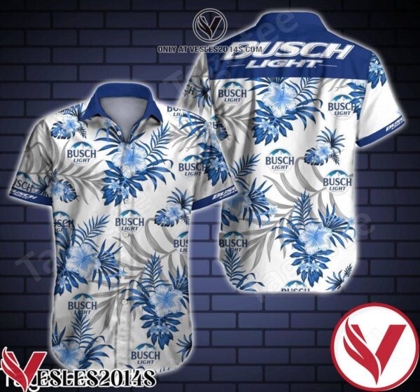 Busch Light Blue Tropical Pattern White Hawaiian Shirt, Unique Gifts For Friends - Vesles2014S 1