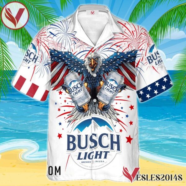 Busch Light Eagle Fireworks Independence Day Hawaiian Shirt, Best Summer Gifts For Fans - Vesles2014S 1