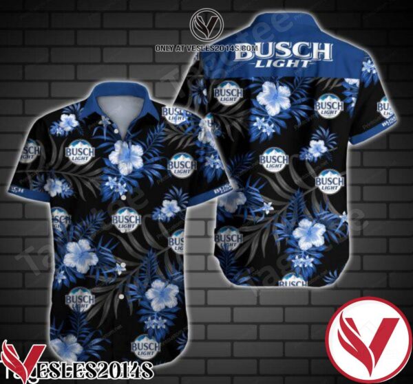 Busch Light Logo And Blue Hibiscus On Black Hawaiian Shirt, Unique Gifts For Friends - Vesles2014S 1