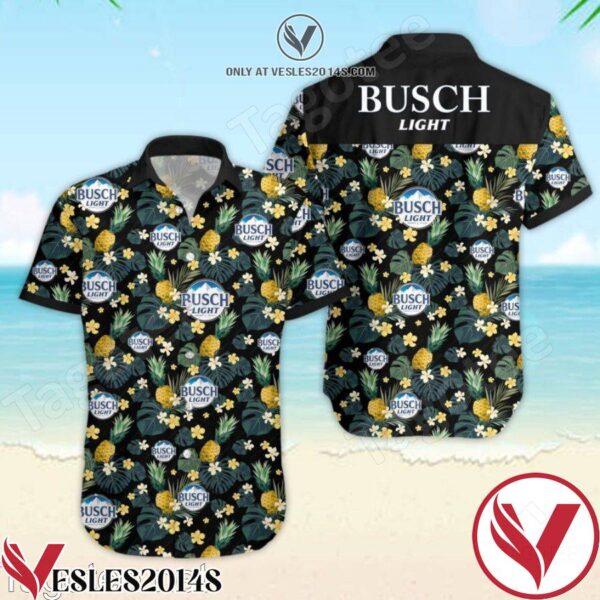 Busch Light Pineapple Tropical Black Hawaiian Shirt And Short, Unique Gifts For Friends - Vesles2014S 1