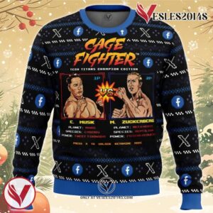 Cage Fighter Elun Mask vs.Mark Zuckerberg Funny Pop Culture Ugly Christmas Sweater, Unique Christmas Gift For Fans - Vesles2014S