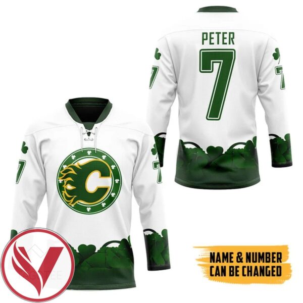 Calgary Flames 2022 St Patrick Day Custom Name Custom Number Hockey Jersey, Trending Gifts For Fans - Vesles2014s 3