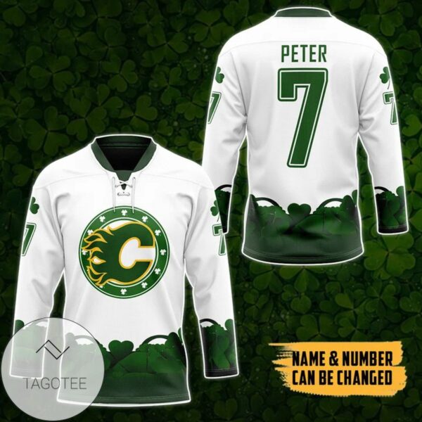 Calgary Flames 2022 St Patrick Day Custom Name Custom Number Hockey Jersey, Trending Gifts For Fans - Vesles2014s 4