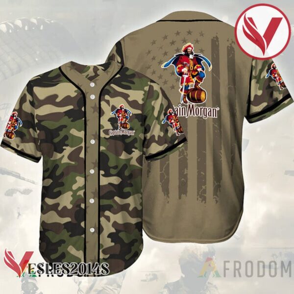 Camouflage Green Brown Captain Morgan Baseball Jersey, Perfect Gifts For Fans - Vesles2014S