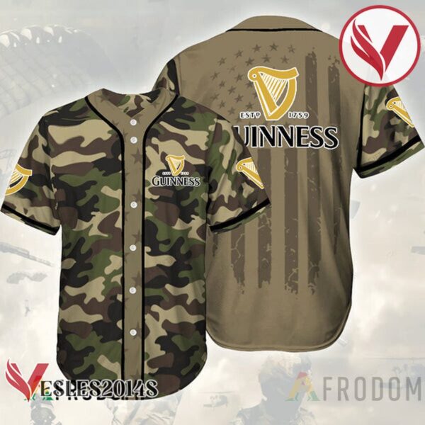 Camouflage Green Brown Guinness Beer Baseball Jersey, Perfect Gifts For Fans - Vesles2014S