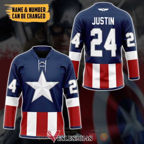 Captain America Custom Hockey Jersey, Trending Gifts For Fans - Vesles2014s 2