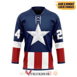 Captain America Custom Hockey Jersey, Trending Gifts For Fans - Vesles2014s