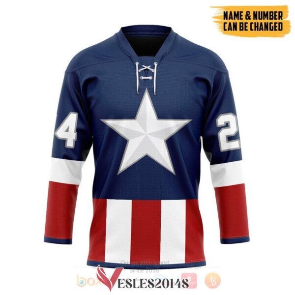 Captain America Custom Hockey Jersey, Trending Gifts For Fans - Vesles2014s
