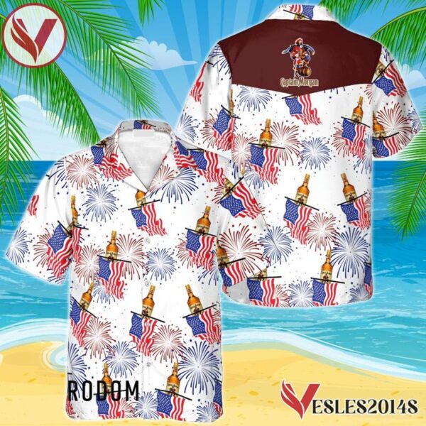 Captain Morgan American Flag Fireworks Hawaiian Shirt, Best Summer Gifts For Fans - Vesles2014S