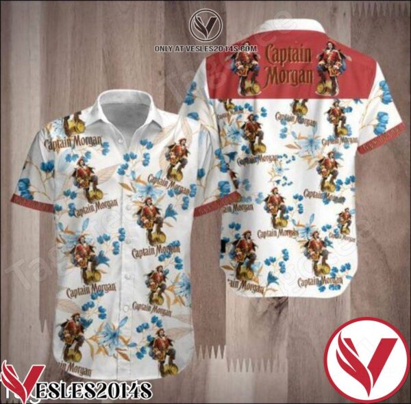 Captain Morgan Blue Flowers White Hawaiian Shirt, Unique Gifts For Friends - Vesles2014S 1