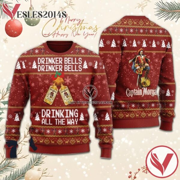 Captain Morgan Drinker Bells Drinking All The Way Ugly Sweater, Unique Winter Outfits For Fans - Vesles2014S  1