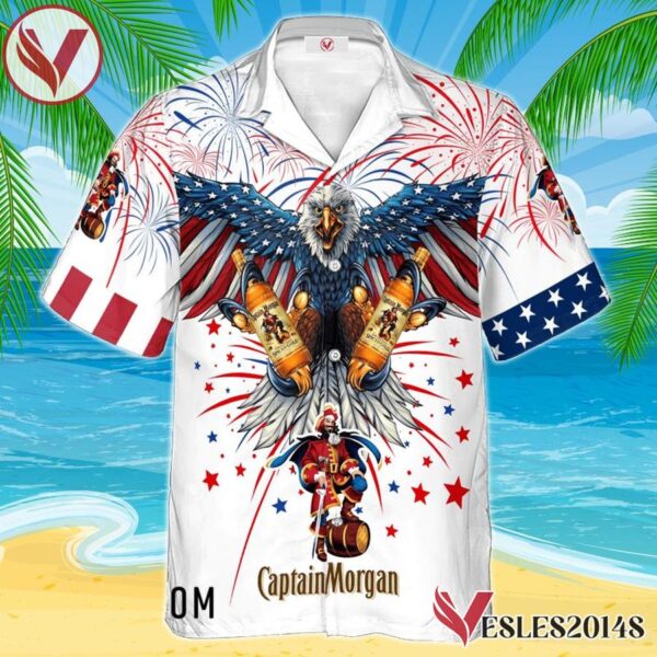 Captain Morgan Eagle Fireworks Independence Day Hawaiian Shirt, Best Summer Gifts For Fans - Vesles2014S 1