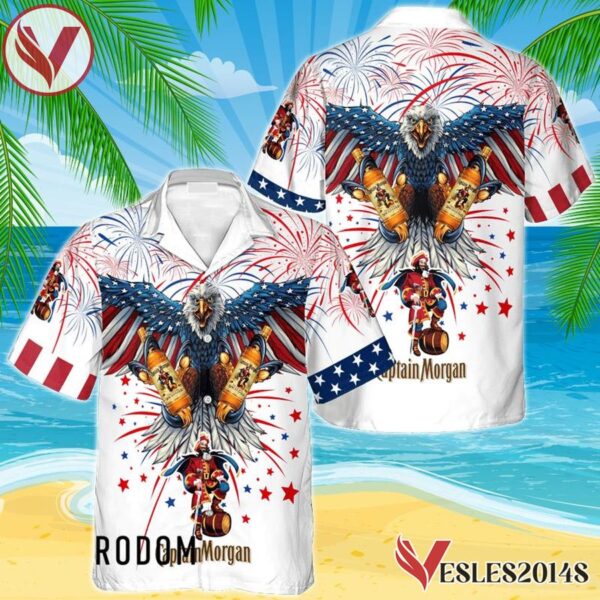 Captain Morgan Eagle Fireworks Independence Day Hawaiian Shirt, Best Summer Gifts For Fans - Vesles2014S