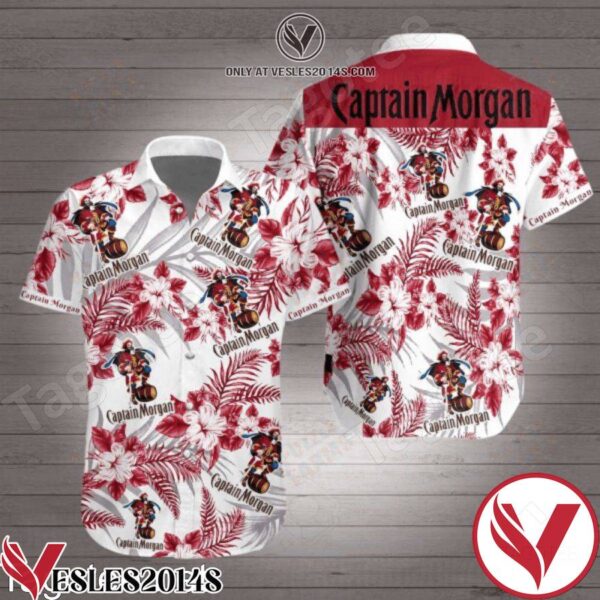 Captain Morgan Logo Red Tropical Floral White Hawaiian Shirt, Unique Gifts For Friends - Vesles2014S 1