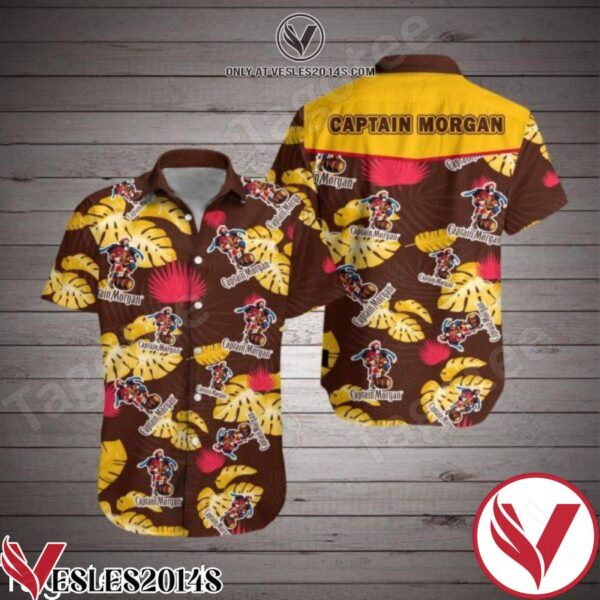 Captain Morgan Yellow Tropical Leaves Brown Hawaiian Shirt, Unique Gifts For Friends - Vesles2014S 1