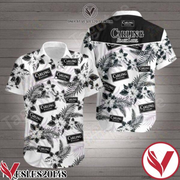 Carling Black Label Black Tropical Floral White Hawaiian Shirt, Unique Gifts For Friends - Vesles2014S 1