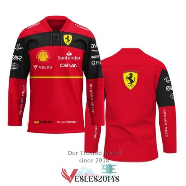 Carlos Sainz Jr Scuderia Ferrari F1 Santander Velas Ceva Hockey Jersey, Trending Gifts For Fans - Vesles2014s