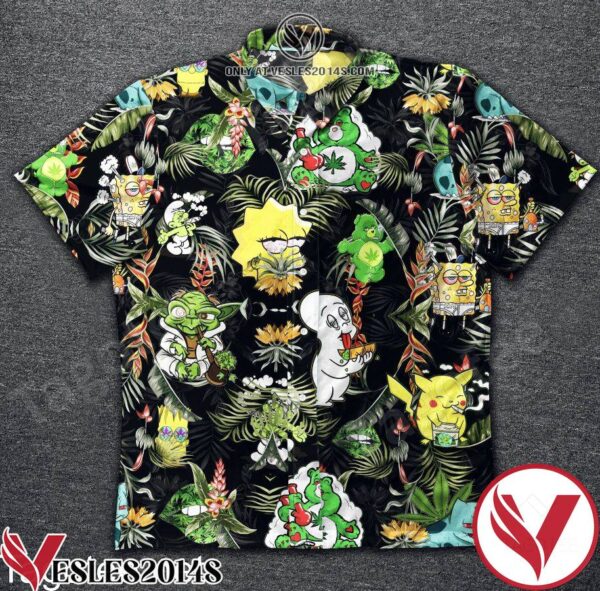 Cartoon Characters Tropical Leaf Black Hawaiian Shirt, Unique Gifts For Friends - Vesles2014S 1