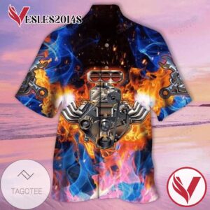 Cartoon tubro engine Print Short Sleeve Hawaiian Casual Shirt Vesles2014S 1