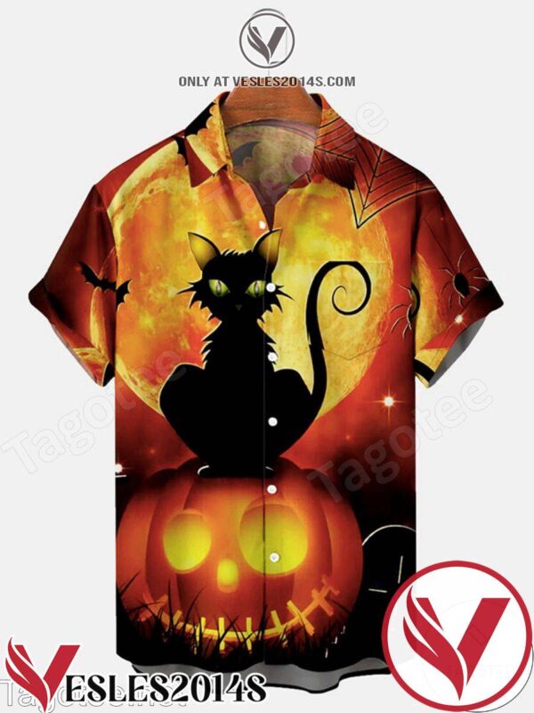 Cat And Pumpkin Halloween Night Halloween Hawaiian Shirt, Unique Gifts For Friends - Vesles2014S 1