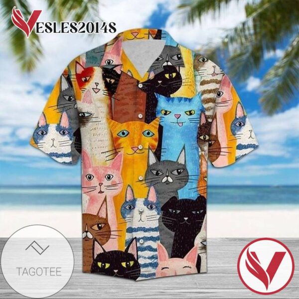 Cat Cute Hawaiian Graphic Print Short Sleeve Hawaiian Casual Shirt Vesles2014S 1