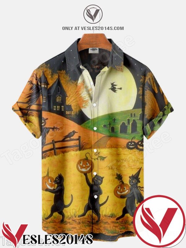 Cat Halloween Night Halloween Hawaiian Shirt, Unique Gifts For Friends - Vesles2014S 1