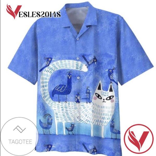 Cat Lover Print Short Sleeve Hawaiian Casual Shirt Vesles2014S 1