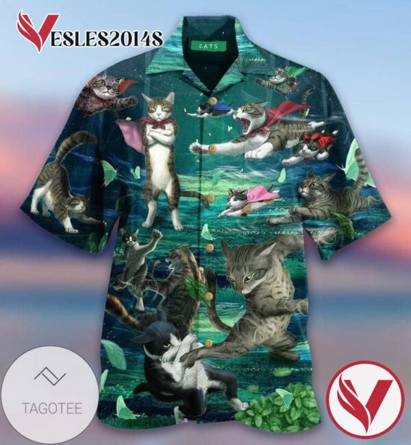 Cat Meow Kung Fu Hawaiian Graphic Print Short Sleeve Hawaiian Casual Shirt Vesles2014S
