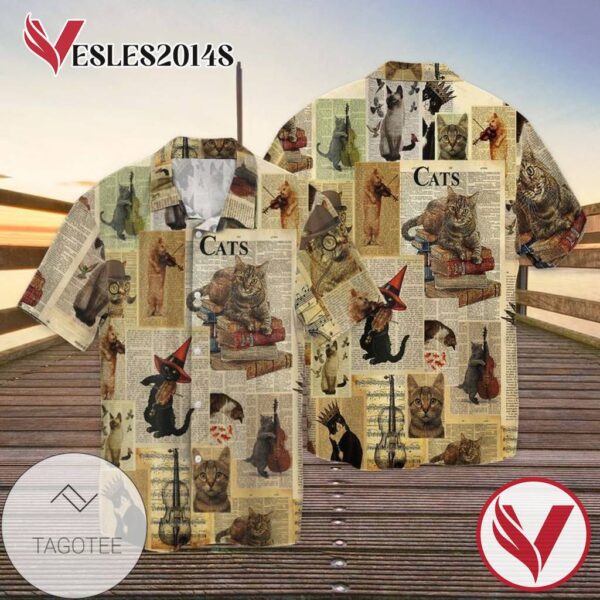 Cat With Friends For men And Women Graphic Print Short Sleeve Hawaiian Casual Shirt Vesles2014S 1
