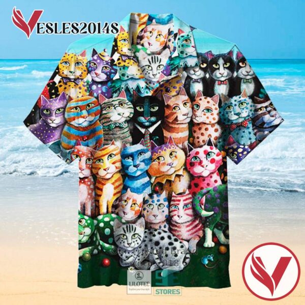 Cat family party Casual Hawaiian Shirt, Best Gifts For Summer Vesles2014S 3