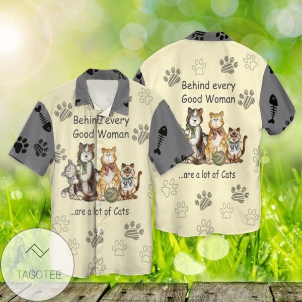Cats Behind Every Good Woman Are A Lot Of Cats For Men And Women Graphic Print Short Sleeve Hawaiian Casual Shirt Vesles2014S 1