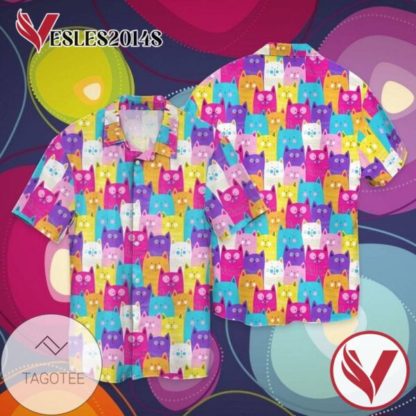 Cats Colorful For men And Women Graphic Print Short Sleeve Hawaiian Casual Shirt Vesles2014S 1