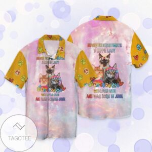 Cats Hippie Never Underesttimate A Hippie Lady Who Loves Cats And Was Born In June For Graphic Print Short Sleeve Hawaiian Casual Shirt Vesles2014S 1