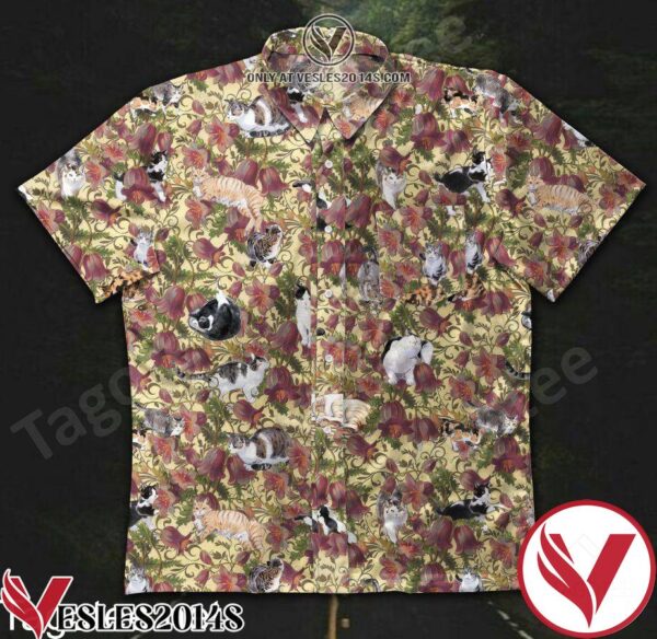 Cats Purple Floral Print Italian Paper Hawaiian Shirt, Unique Gifts For Friends - Vesles2014S 1