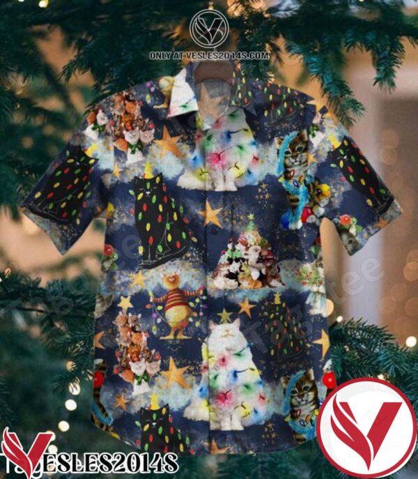 Cats With Multicolor Icicle Lights Christmas Hawaiian Shirt, Unique Gifts For Friends - Vesles2014S 1