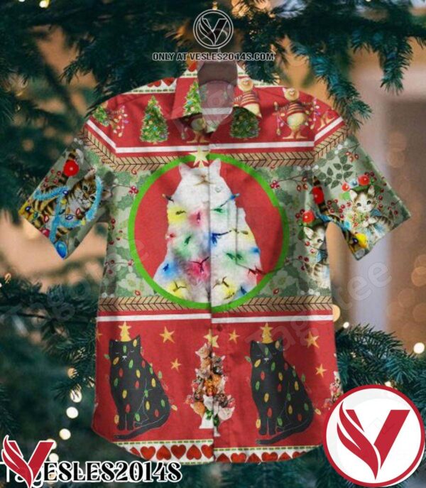 Cats With Multicolor Icicle Lights Christmas Red Hawaiian Shirt, Unique Gifts For Friends - Vesles2014S 1