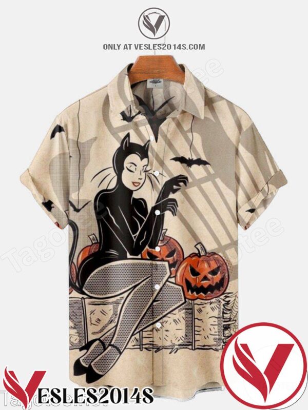 Catwoman Halloween Pin Up Halloween Hawaiian Shirt, Unique Gifts For Friends - Vesles2014S 1