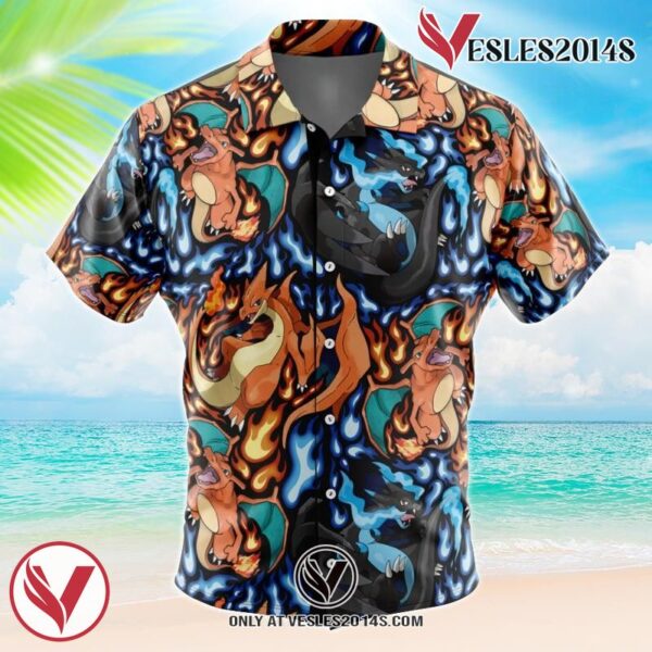 Charizard Mega Evolution Pokemon Hawaiian Button Up Shirt, Perfect Gifts For Anime Lovers - Vesles2014S