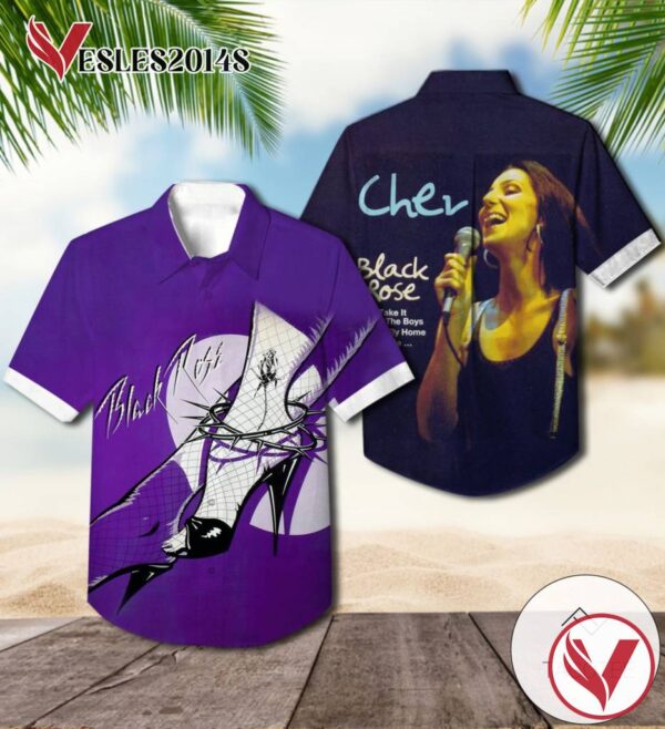 Cher Black Rose Album Cover Hawaiian Shirt, Best Gift For Music Lovers Vesles2014S
