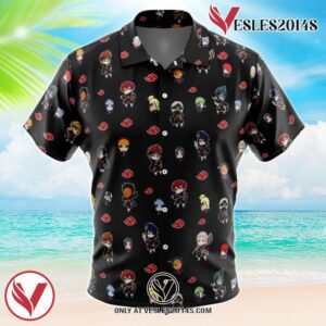 Chibi Akatsuki Pattern Naruto Hawaiian Button Up Shirt, Perfect Gifts For Anime Lovers - Vesles2014S