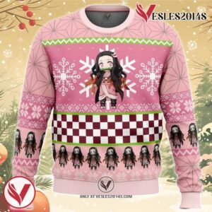 Chibi Christmas Nezuko Kamado Demon Slayer Ugly Christmas Sweater, Unique Christmas Gift For Fans - Vesles2014S