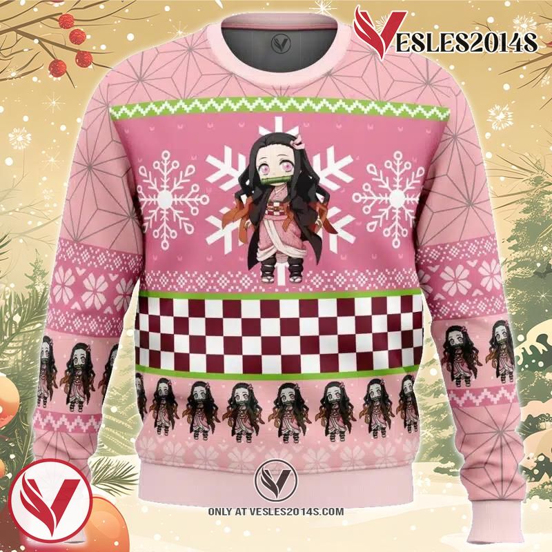 Chibi Christmas Nezuko Kamado Demon Slayer Ugly Christmas Sweater, Unique Christmas Gift For Fans - Vesles2014S